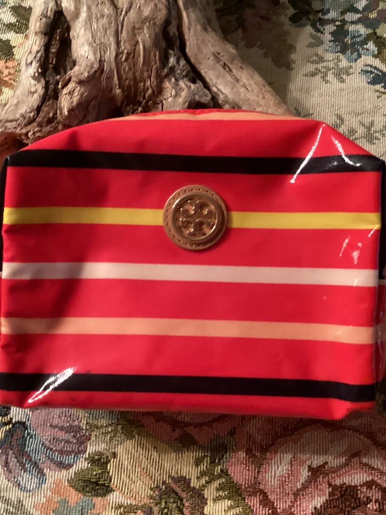 Tory Burch Striped Cosmetic Bag Euc